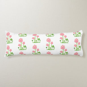 Coussins Longs Belles fleurs roses sur un oreiller à corps blanc