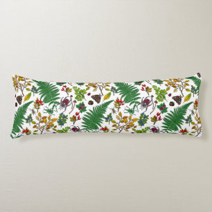 Coussins Longs Berries forestières, feuilles et buissons sur blan