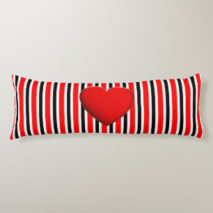 Coussins Longs BG Stripes Motif noir rouge + coeur rouge