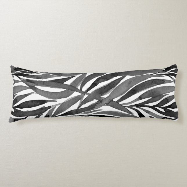 Coussins Longs black and white watercolor leaves pattern (Devant)