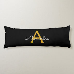 Coussins Longs Black Gold Modern Script Girl Monogramme Nom
