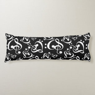 Coussins Longs Black N White Clef Hearts Notes musicales Motifs
