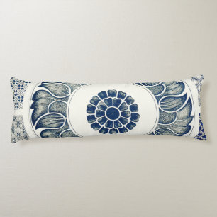 Coussins Longs Blanc bleu Floral chinois rond