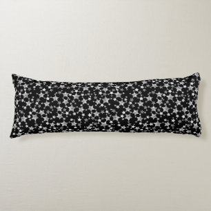 Coussins Longs Blanc sur noir   Motif d'étoiles d'impression Lino