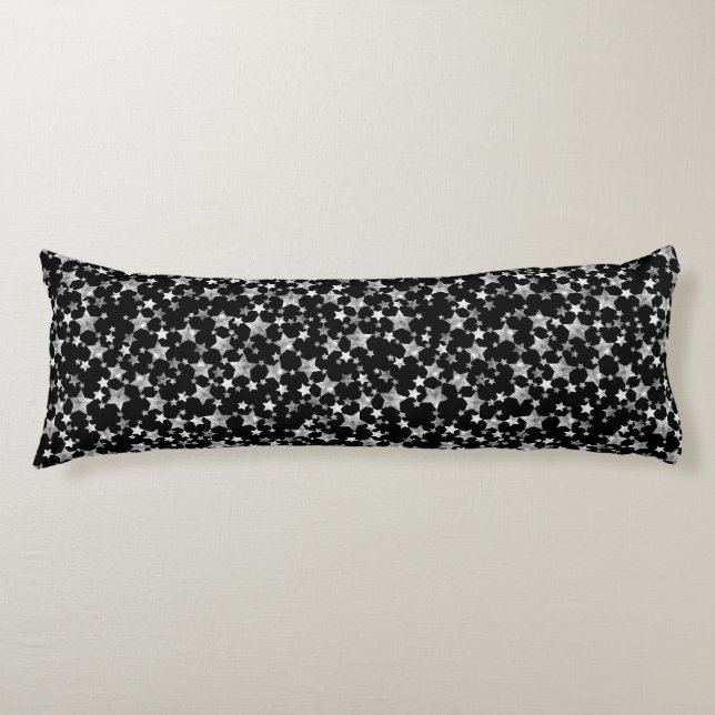 Coussins Longs Blanc sur noir | Motif d'étoiles d'impression Lino (Devant)
