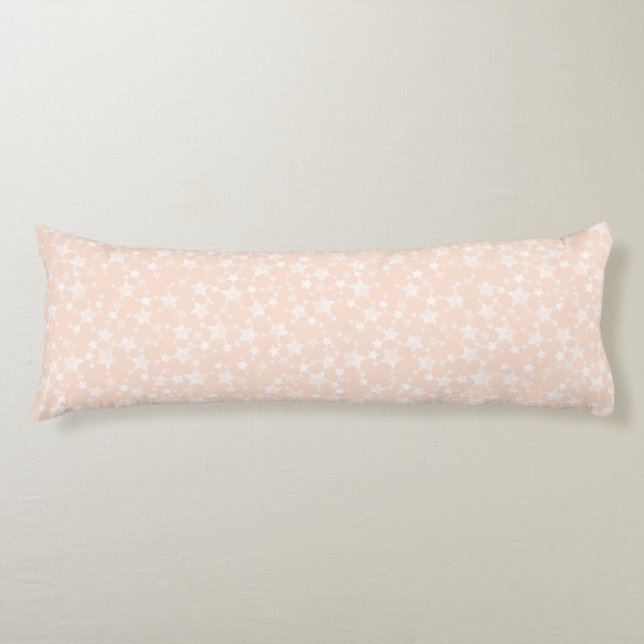 Coussins Longs Blanc sur Pêche/Apricot | Motif d'étoiles d'impres (Devant)