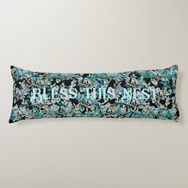 Coussins Longs Bless this Nest Black Aquarelle Rose Floral (Devant)