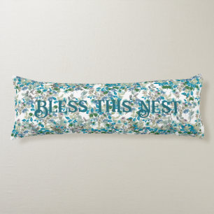 Coussins Longs Bless this Nest Turquoise Aquarelle Rose Floral