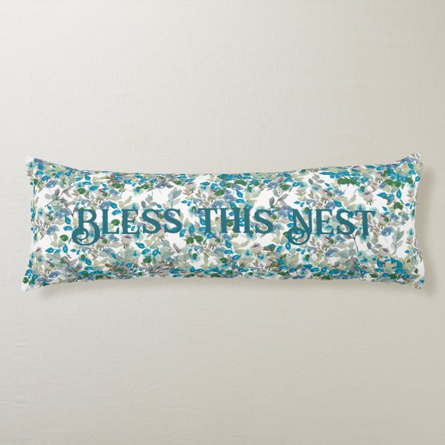 Coussins Longs Bless this Nest Turquoise Aquarelle Rose Floral (Devant)