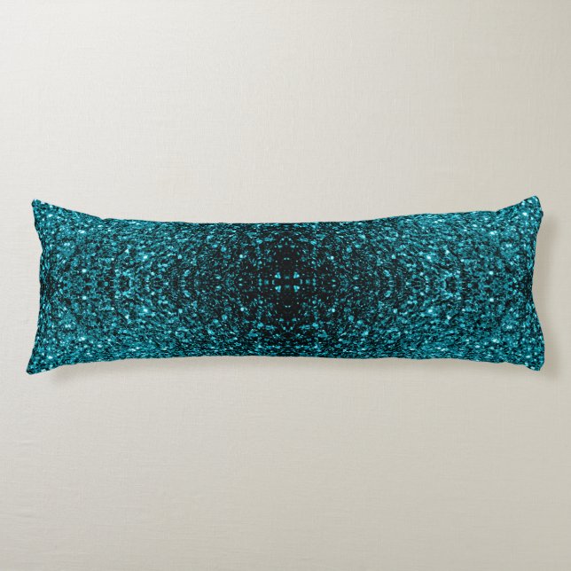 Coussins Longs Bleu aqua brillant faux paillettes scintille (Devant)