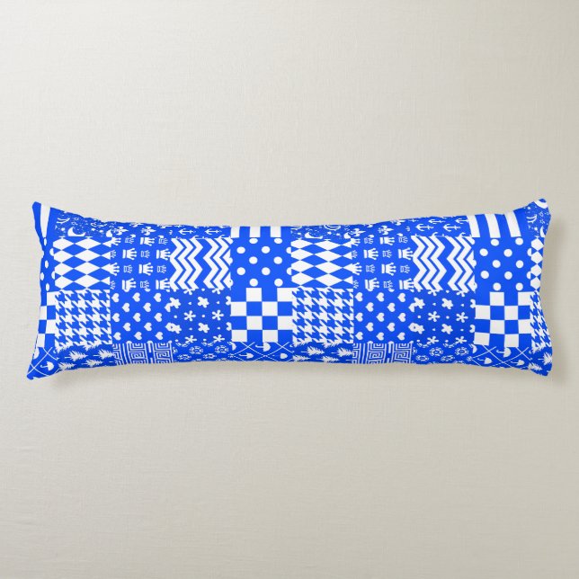 Coussins Longs Bleu Blanc Mixte Motif Conception (Devant)