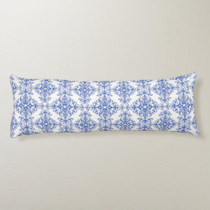 Coussins Longs Bleu cobalt et blanc motif de style damassé floral