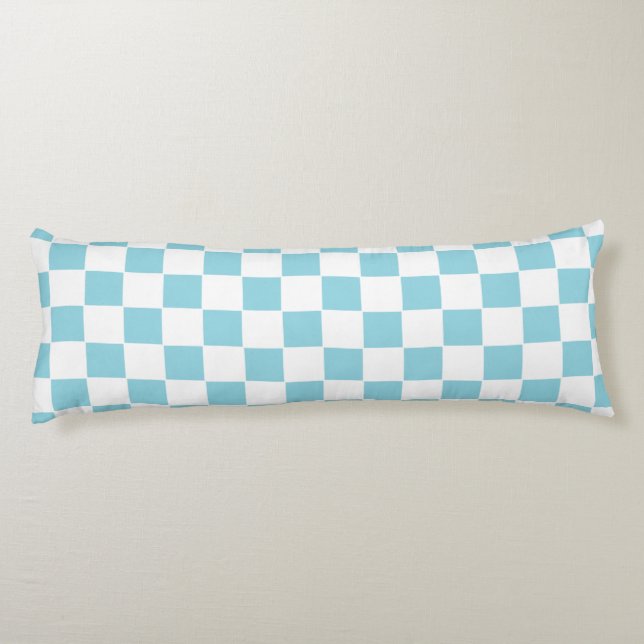 Coussins Longs Bleu d'oeuf Robin avec Motif Carré blanc brossé (Dos)