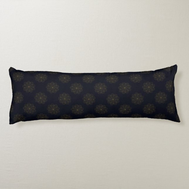 Coussins Longs Bleu et or élégant modèle floral (Dos)