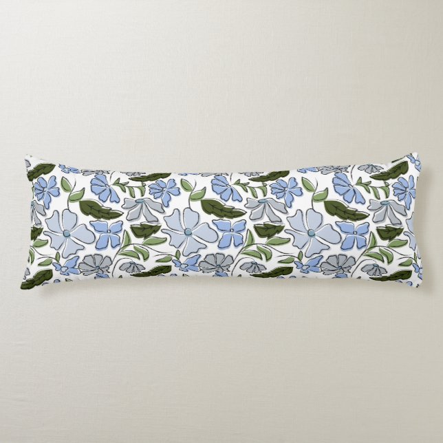 Coussins Longs Bleu et vert main tiré bloc floral Imprimer (Devant)