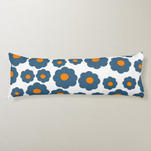 Coussins Longs Bleu Fantaisiste Et Floral Orange Rétro, Joyeux