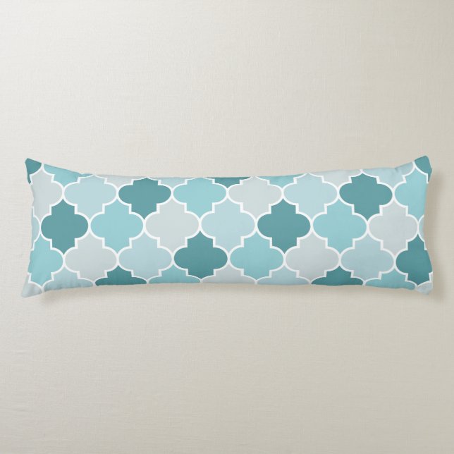 Coussins Longs Bleu Marocain Trellis, Lattes, Quatrefoil (Devant)