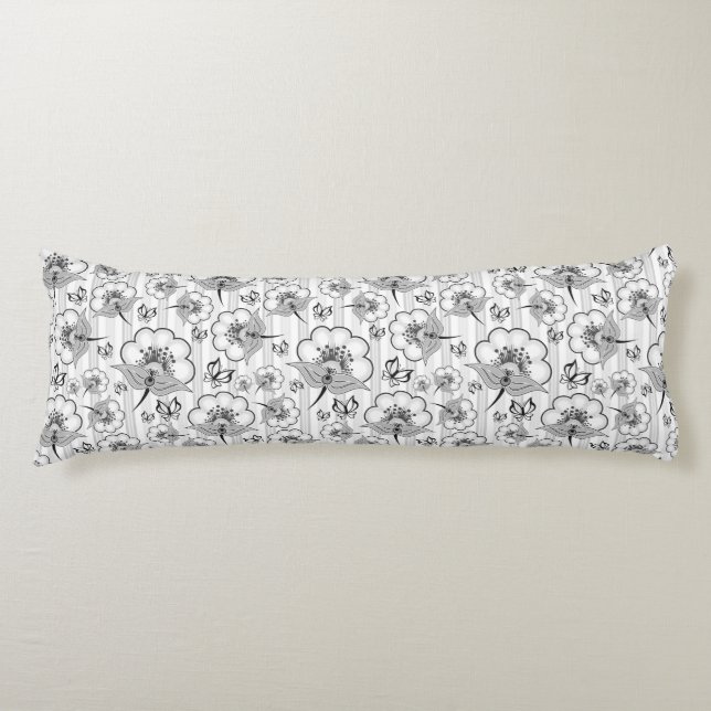 Coussins Longs Bleu noir joli fleurs sans couture motif (Devant)