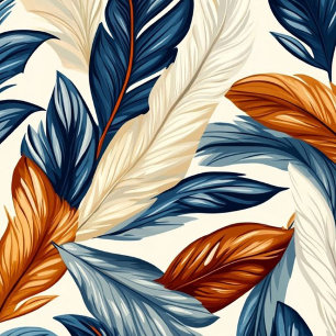 Coussins Longs Bleu Nuit & Orange Rouille Plume Botanique
