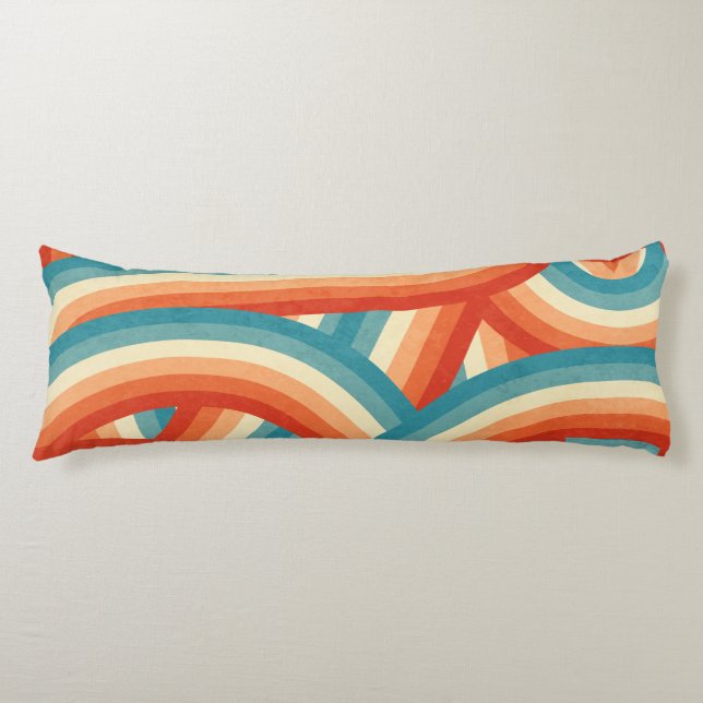Coussins Longs Bleu/Orange/Crème Retro Rainbow Stripes Motif (Devant)