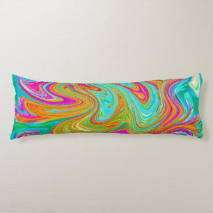 Coussins Longs Bleu, Orange et Rose Chaud Abstrait Rétro Groovy