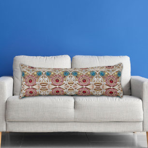 Coussins Longs bleu turquoise or bordeaux rose bohème