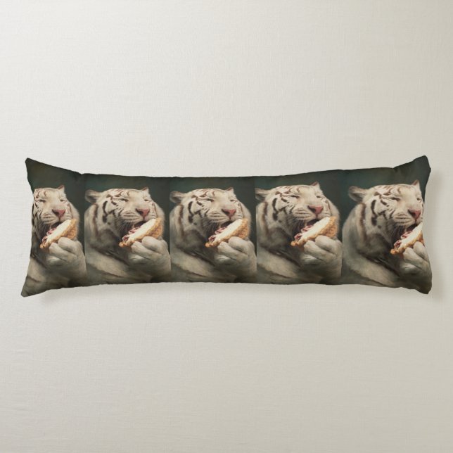 Coussins Longs Blissful White Tiger – Whimsical Body Pillow (Devant)