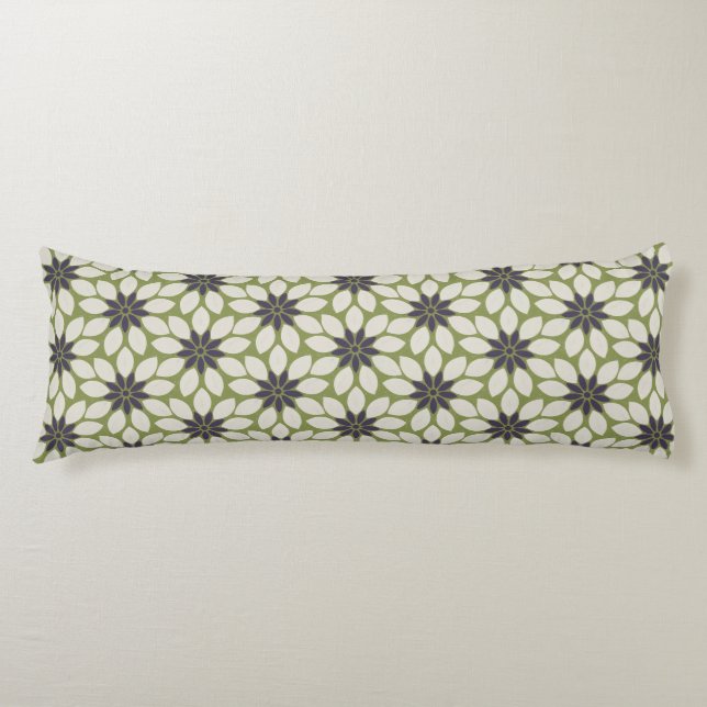 Coussins Longs Bloc Imprimer Carrelage Fleurs bleu crème vert (Devant)