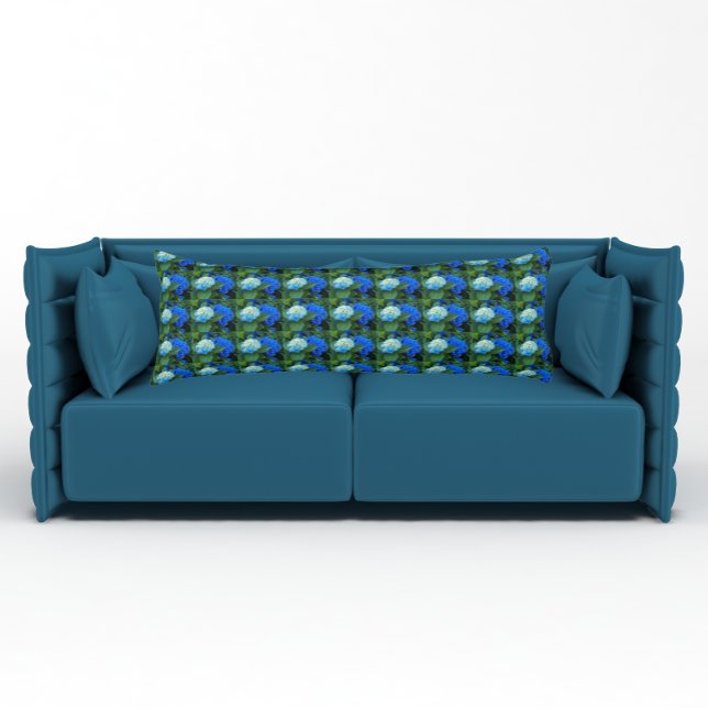 Coussins Longs Blue Hydrangea Blooms Floral Motif Corps Oreiller (In Situ)
