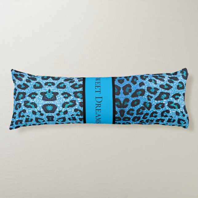 Coussins Longs Blue Leopard Faux Sparkle Sweet Dreams Modern Chic (Devant)