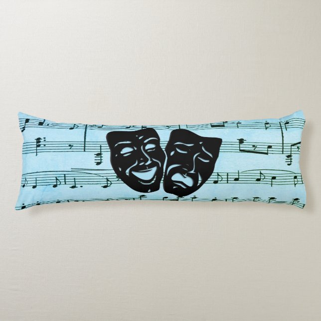 Coussins Longs Blue Music Art unit les masques de théâtre (Devant)