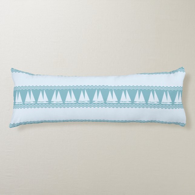 Coussins Longs Blue Nautical Sailboat Coastal Stripes (Devant)