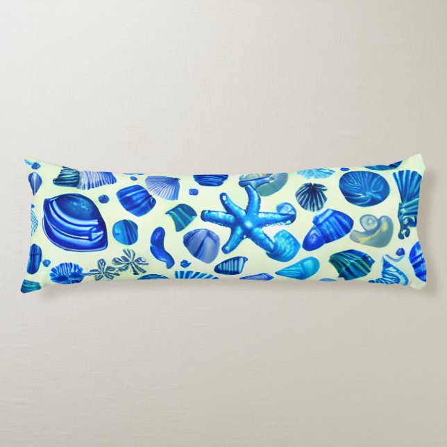 Coussins Longs Blue Sea Shells Ocean Motif (Devant)