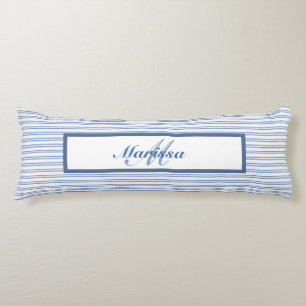 Coussins Longs Blue Ticking Stripes Ferme Monogramme