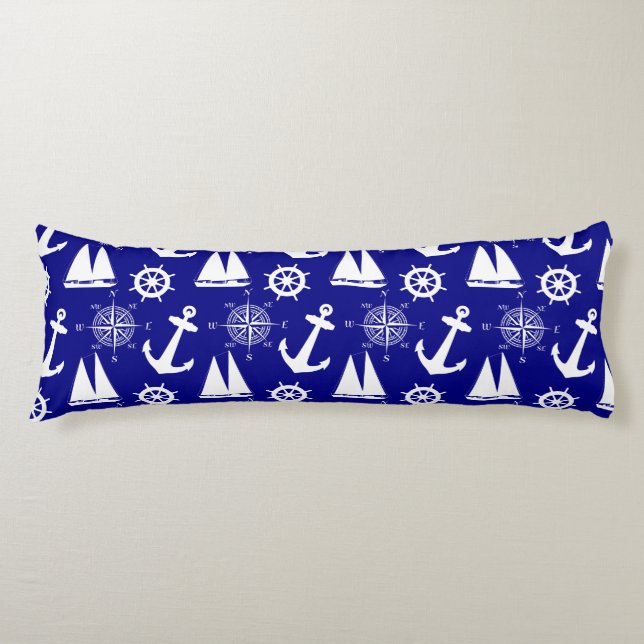 Coussins Longs Blue White Nautical Coastal Boating (Devant)