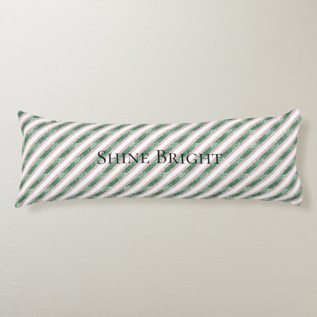 Coussins Longs Blush Rose Vert Pailleté Rayures Noël   (Devant)
