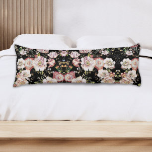 Coussins Longs bohème chic rose pâle fleurs sombres floral