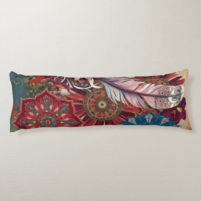 Coussins Longs Bohème Mandala Rêveur aux Plumes  (Dos)