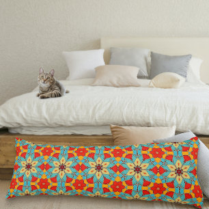 Coussins Longs Boho Chic Floral Pattern - Turquoise Orange Red