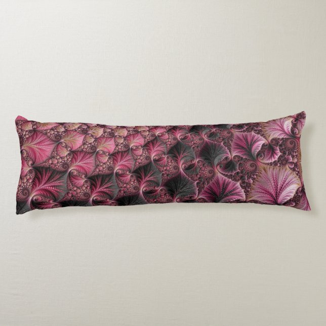 Coussins Longs Boho Funky Éclectique Rose Noir Abstrait Fractal (Dos)