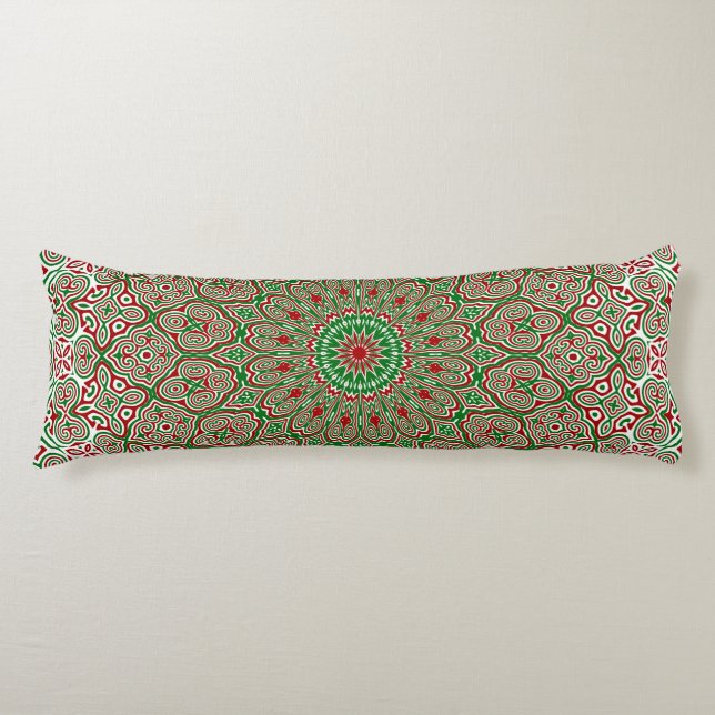 Coussins Longs Boho Hippie Funky Trippy Orné Mandala de Noël  (Devant)