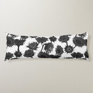 Coussins Longs Bois Imprimer tournesol noir et blanc