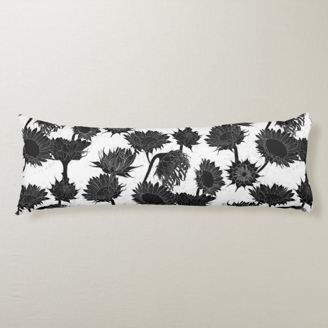 Coussins Longs Bois Imprimer tournesol noir et blanc (Devant)