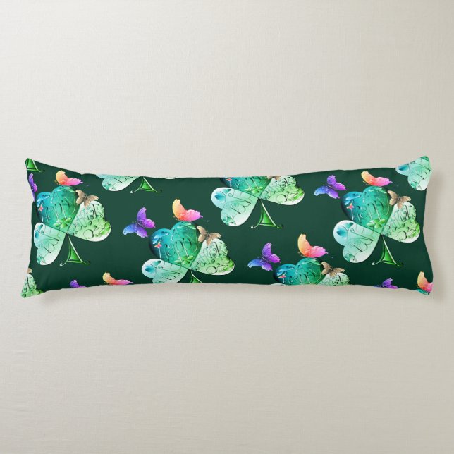 Coussins Longs "Bonne St Patrick's Day" Shamrock Sherpa (Devant)