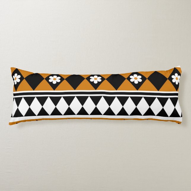 Coussins Longs Bordure Fleur Diamant Boho Motif Floral (Devant)