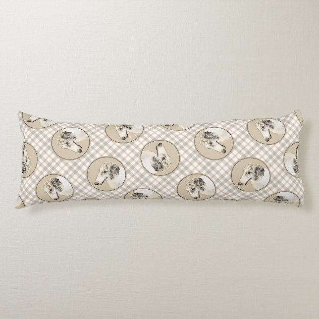 Coussins Longs Borzoi Argent Brindle Peinture Wolfhound Chien Art (Devant)