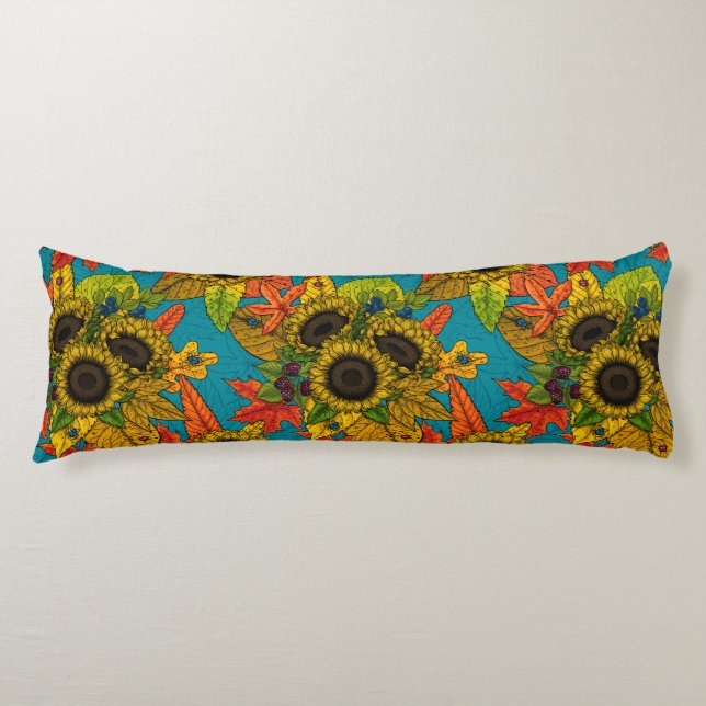 Coussins Longs Bouquet d'automne en bleu (Devant)