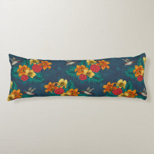 Coussins Longs Bouquet tropical et colibris