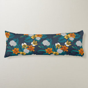 Coussins Longs Bouquet tropical sur bleu