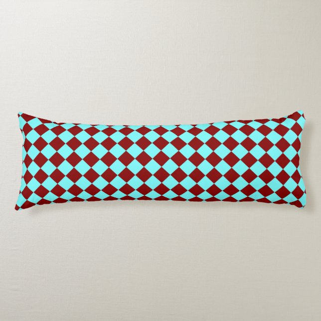 Coussins Longs Bourgogne Motif Diamant Damier Sarcelle (Devant)